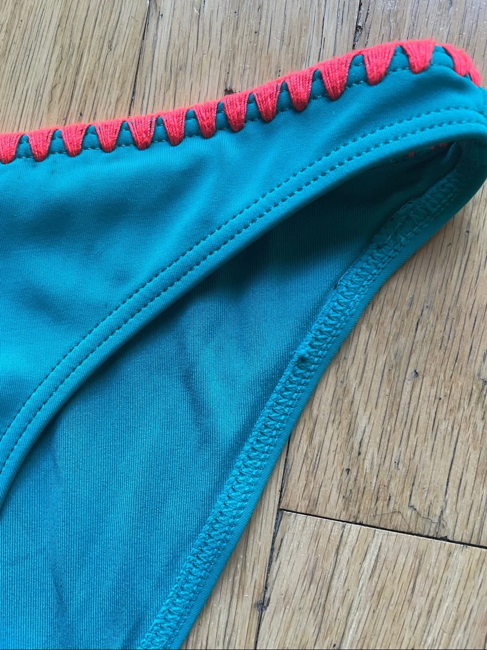 Topshop Teal Bikini Bottoms with Coral Crochet Trim